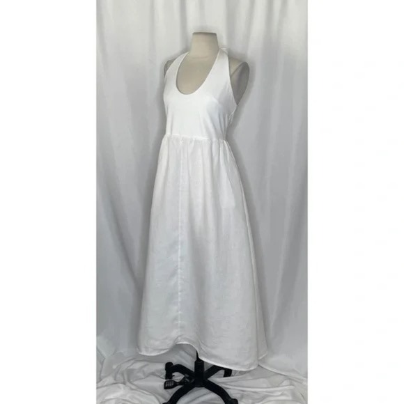 NWT!! J. CREW Halter Mixy Dress Linen Solid White Midi Pockets Preppy Small - Picture 6 of 16